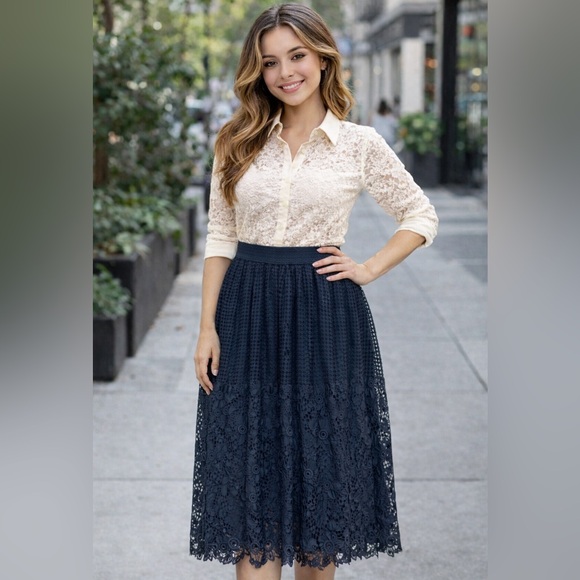 Dresses & Skirts - Openwork embroidery midi skirt